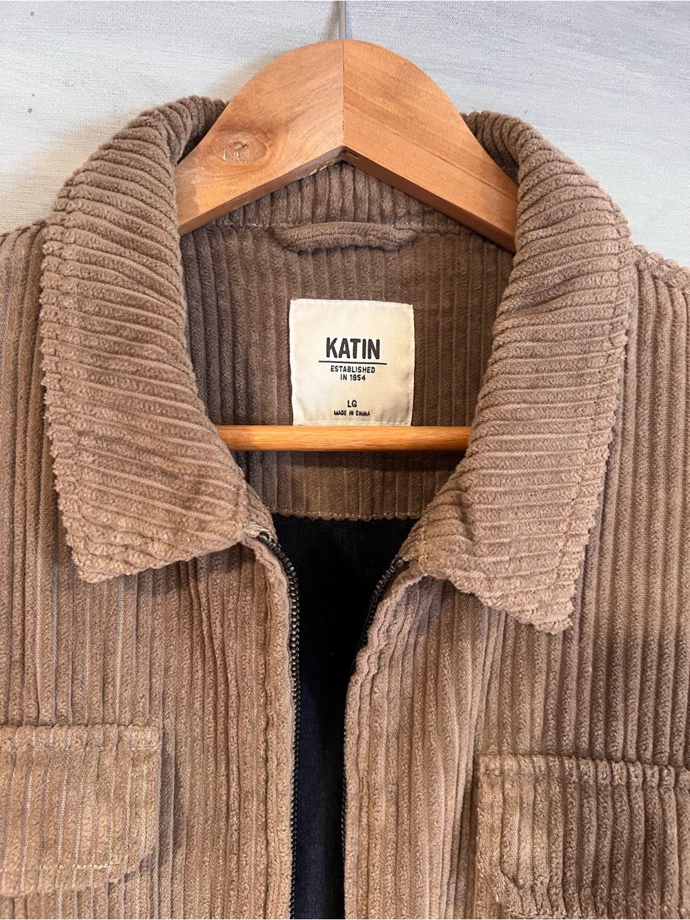 Katin Kane Corduroy Jacket Men Size L Shell Full Zip Taupe Khaki Brown Shacket - Picture 3 of 16